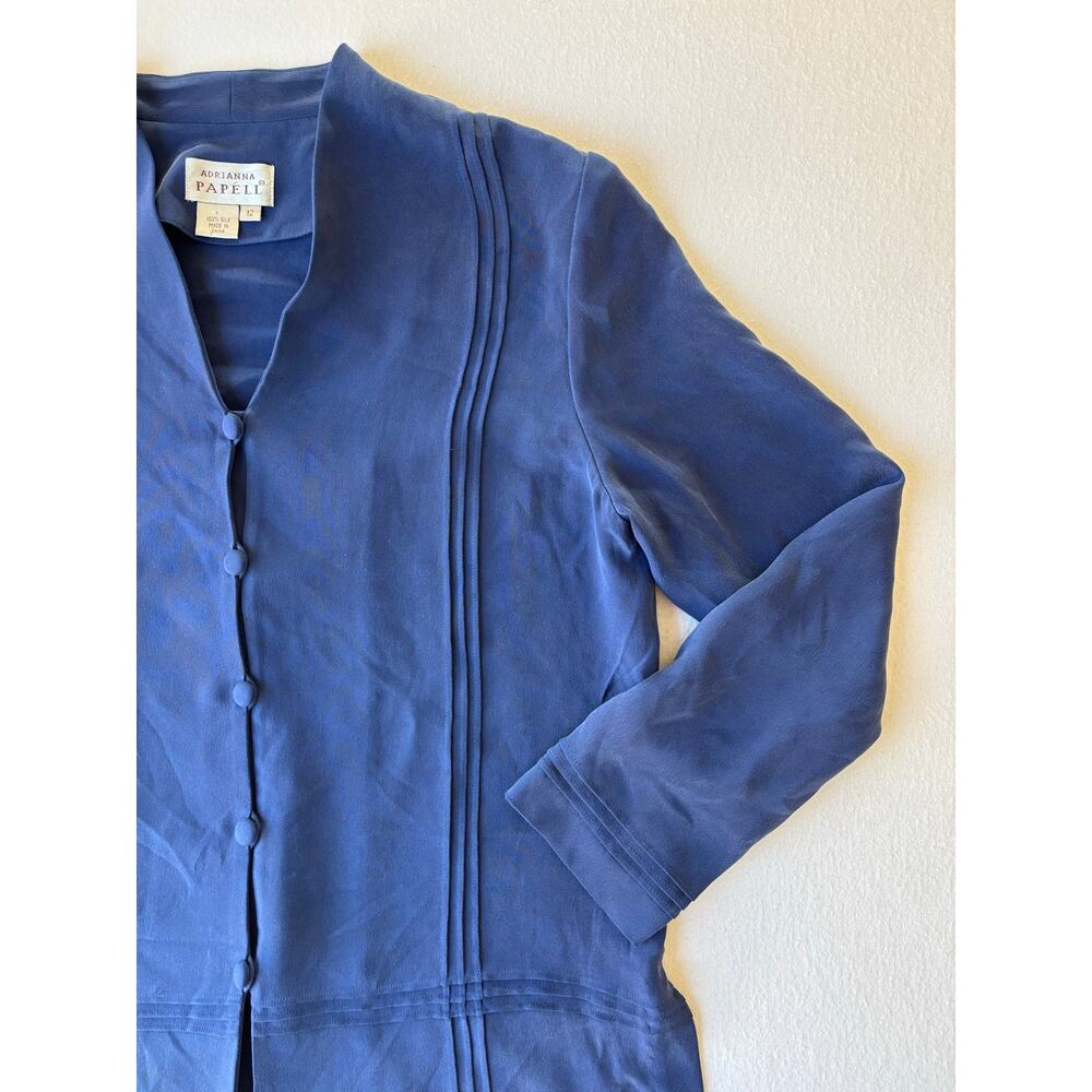 Adrianna Papell 100% Silk Button Up Blouse Blue Womens Size 12